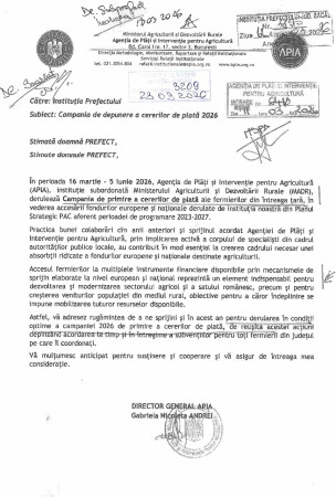 Vă reamintim că în perioada 16 martie - 5 iunie APIA derulează CAMPANIA DE DEPUNERE A CERERILOR DE PLATĂ ALE FERMIERILOR